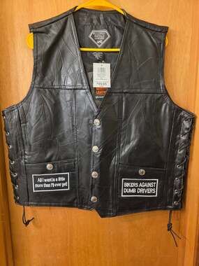Diamond Plate Buffalo Leather Biker Vest with Patches